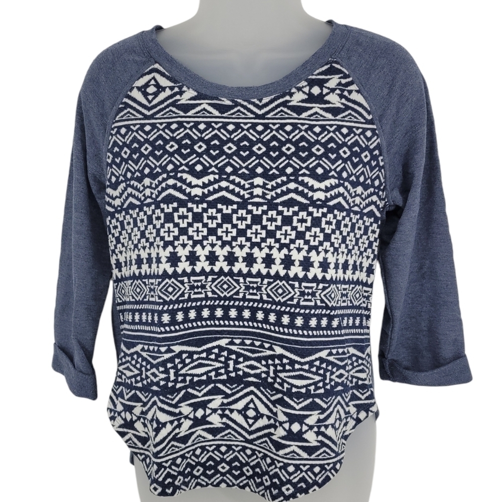 Eyeshadow Womens Grayish Blue Tribal Print Sweatshirt Size Small